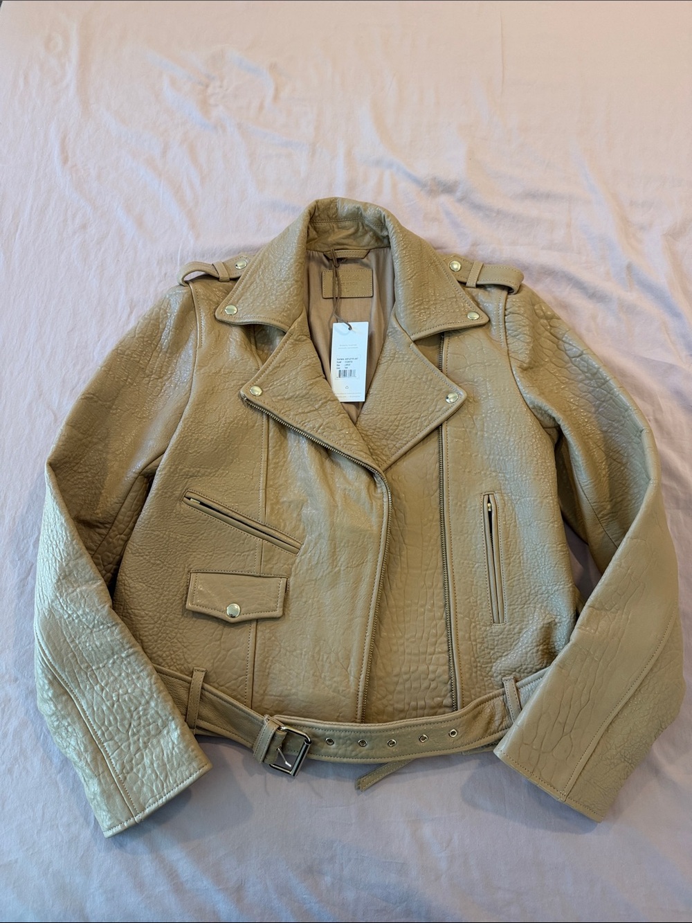 Women's Sheep Leather Biker Jacket in Camel - sz L